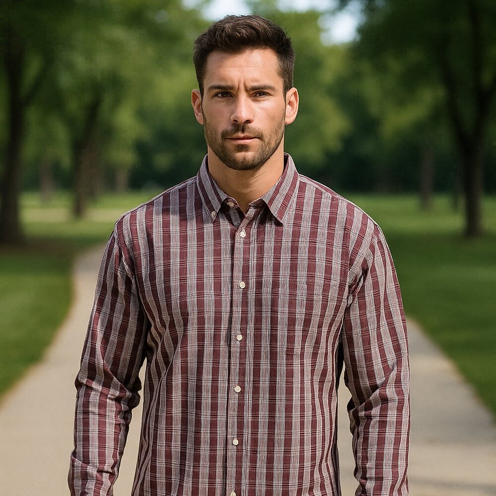 Stafford Travel Men 20 Shirt Wine Plaid Long Sleeve Button Up Travel Work Casual